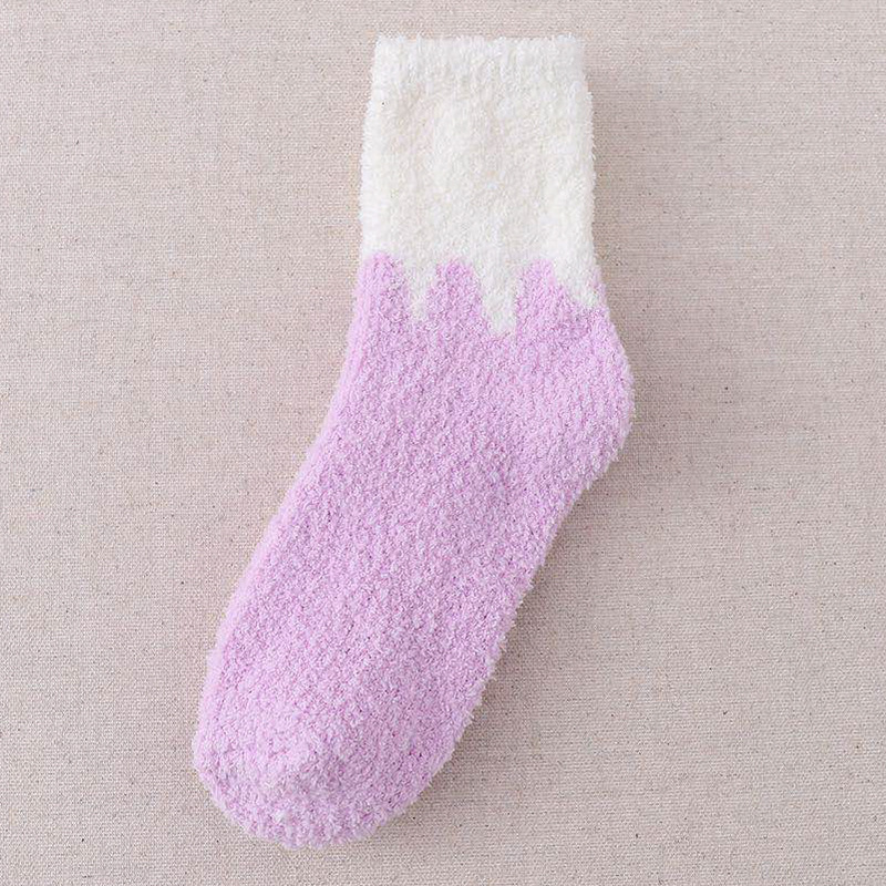 Dongkuan Mixed Colors Milk Coral Velvet Sleep Crew Socks Thick Warm Socks Home Floor Socks Female Minimalist Fluffy Fuzzy Socks